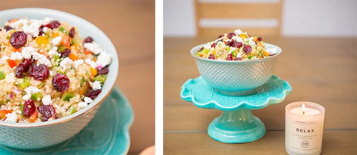 Finished quinoa salad with goat cheese