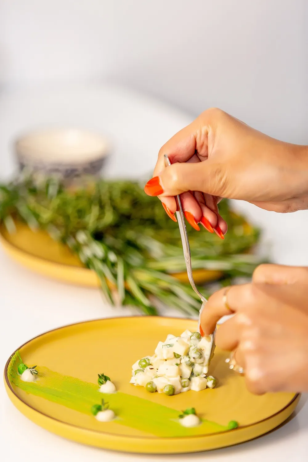 Cooking the celery root and pea risotto