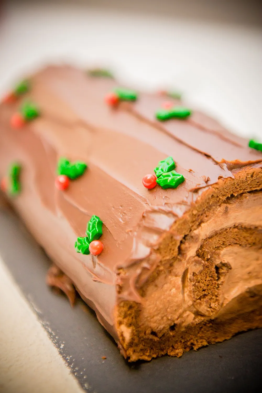 Sliced chocolate Bûche de Noël