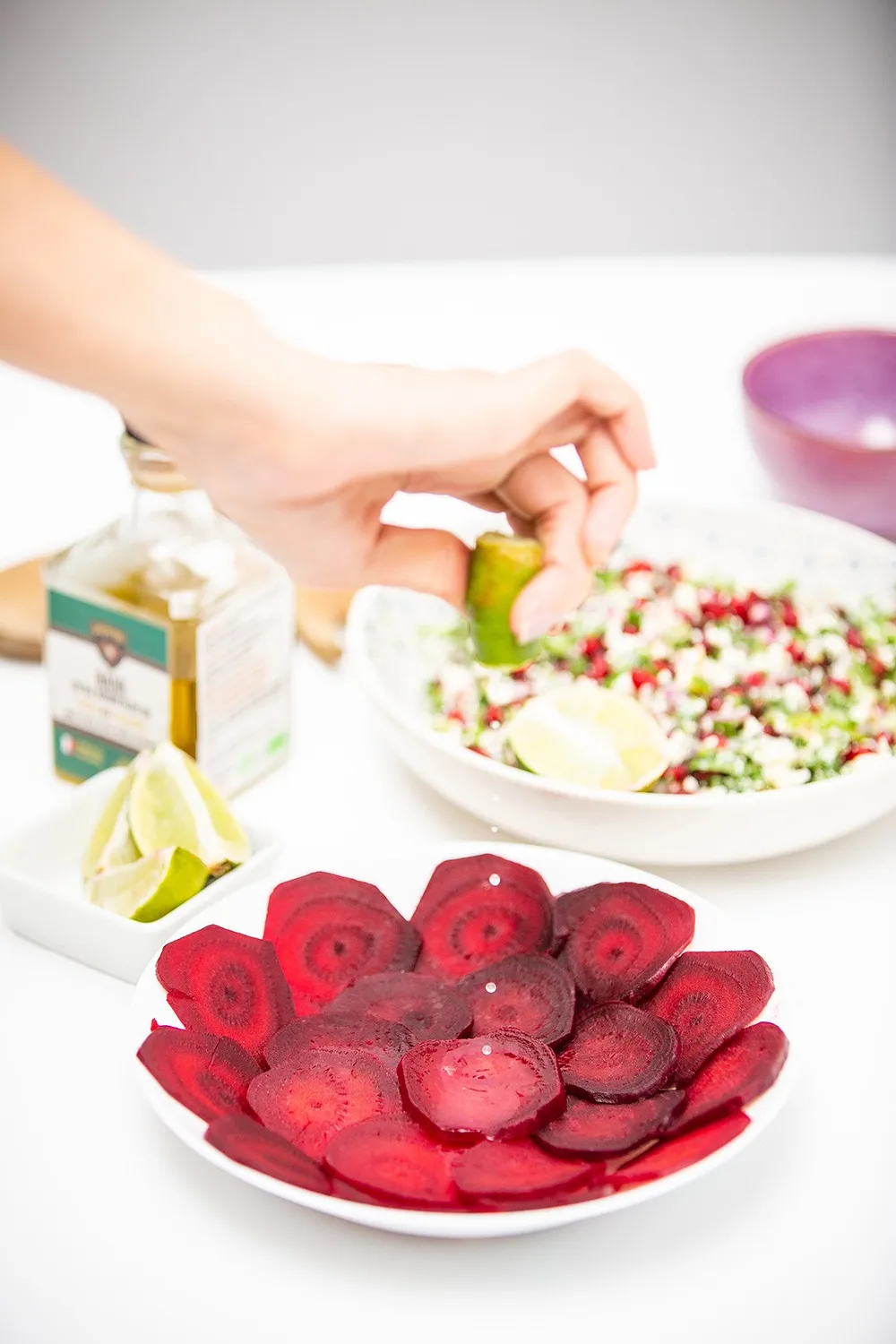 Sliced boiled beets for the salad