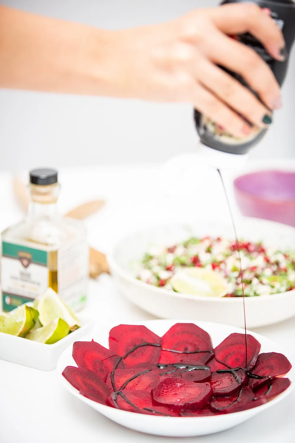 Thinly sliced beets on a plate