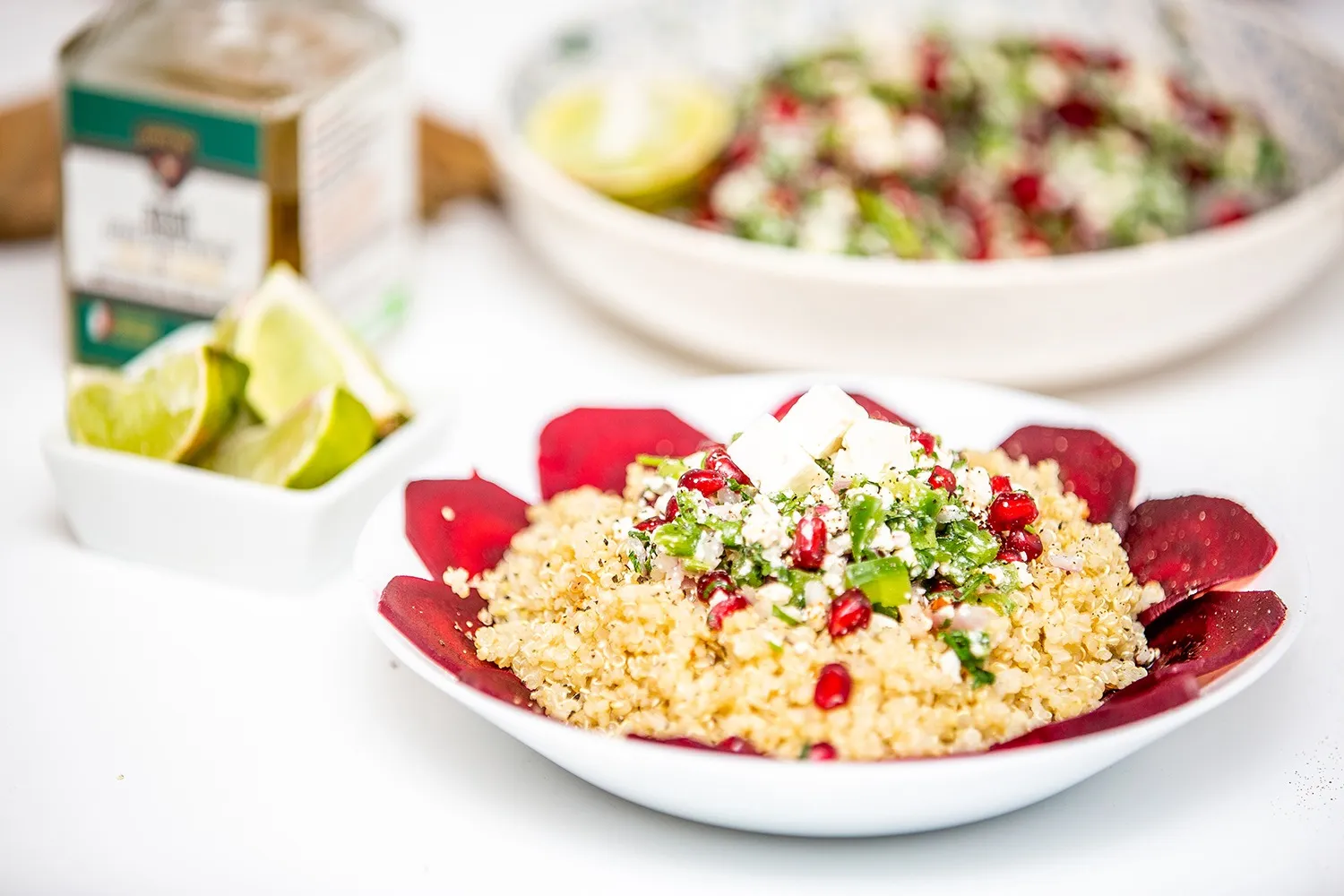 Plated festive winter quinoa salad