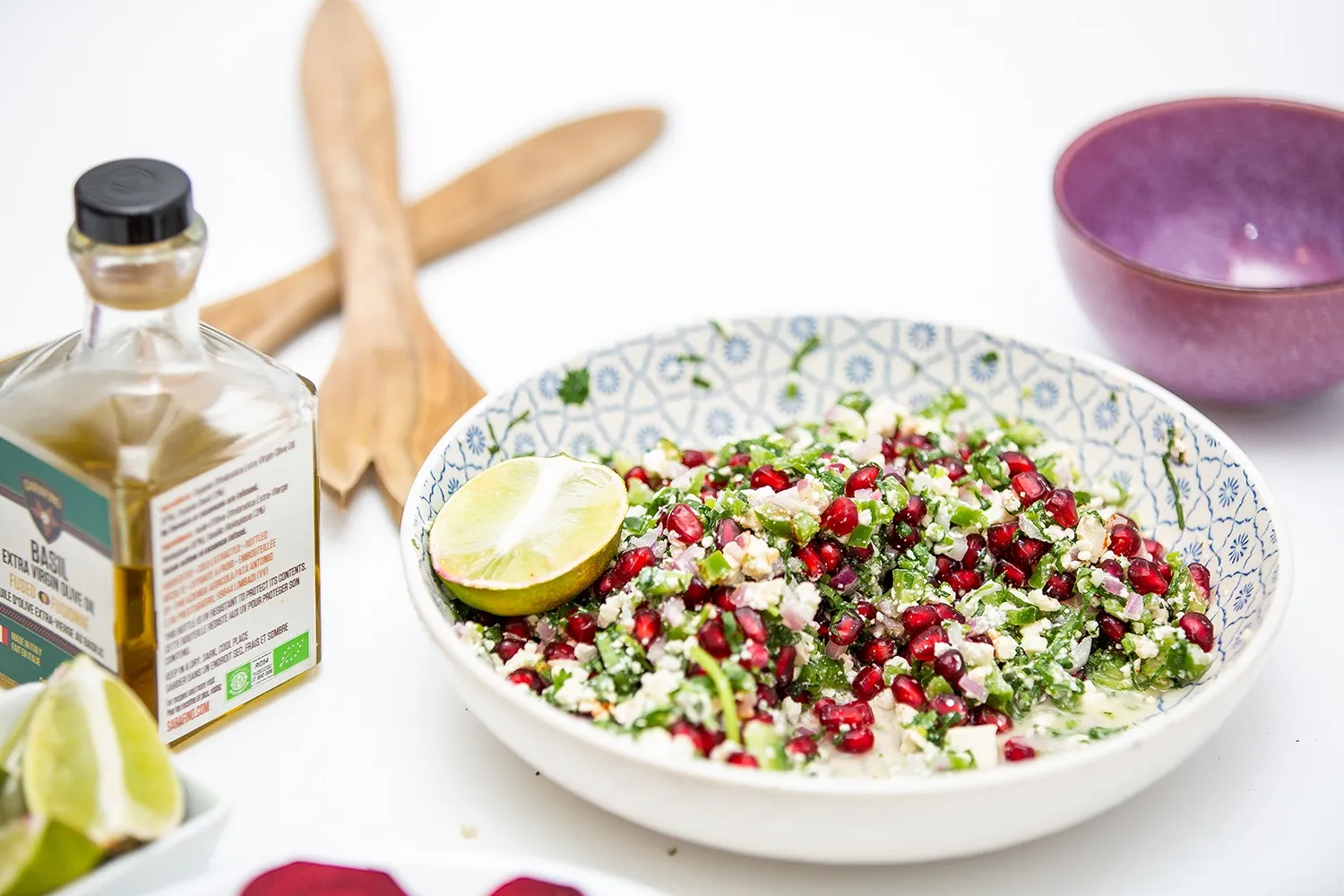 Feta and pomegranate salad mixture