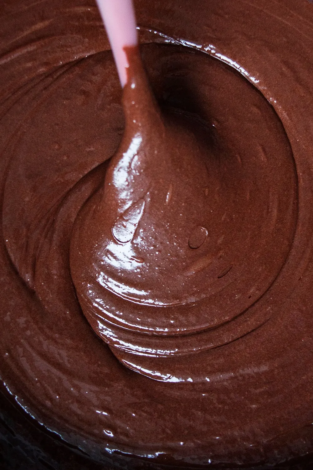 Mixing the brownie batter ingredients