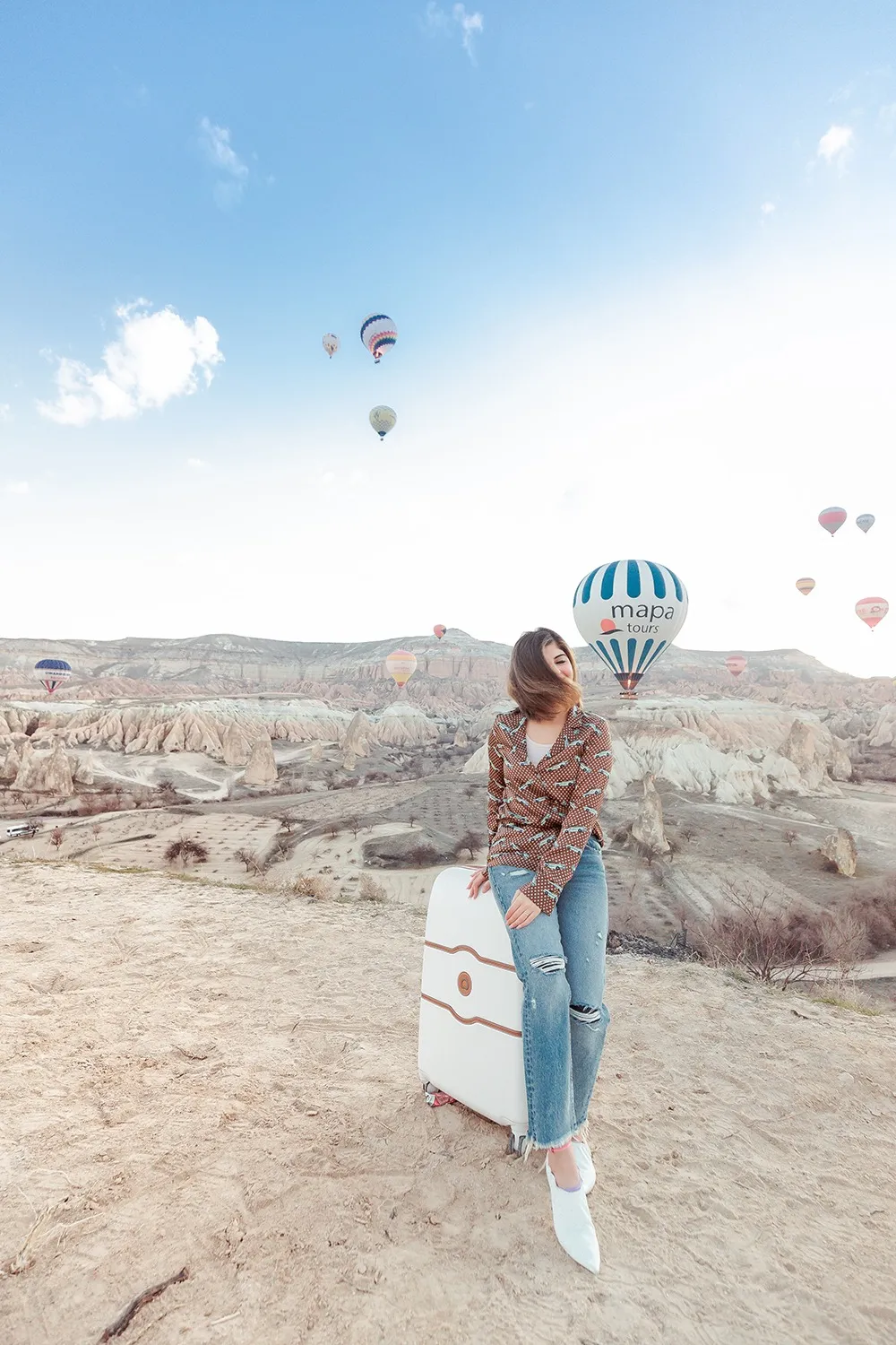 Juhi with Delsey luggage in Cappadocia