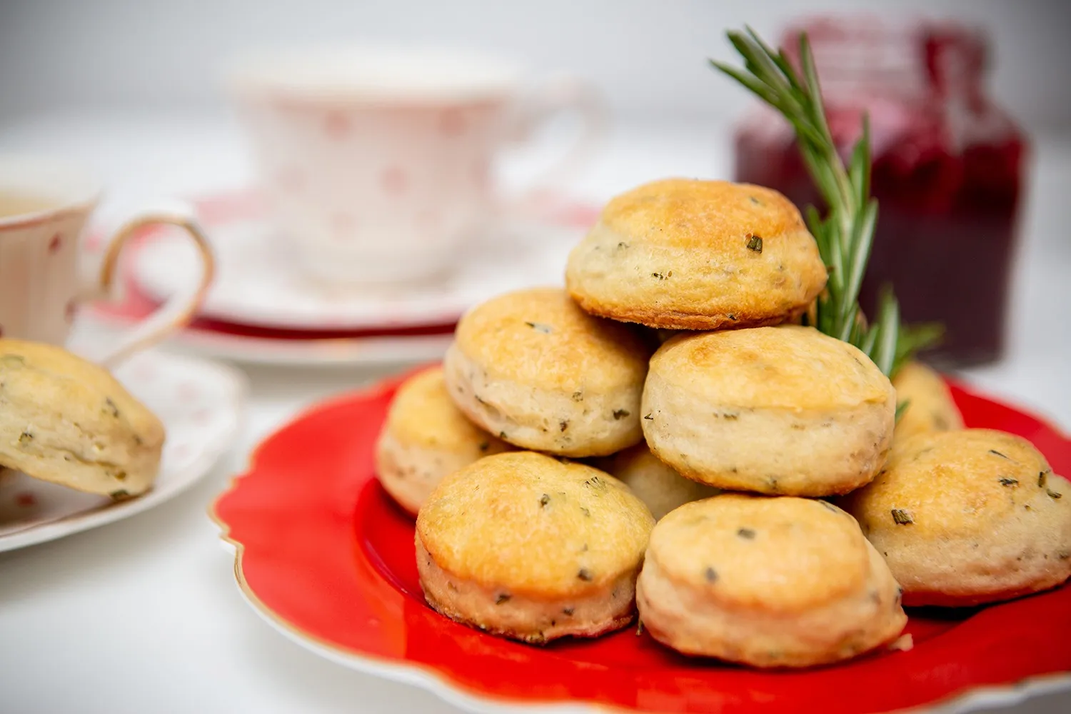 Cut rounds of tea biscuit dough on the tray