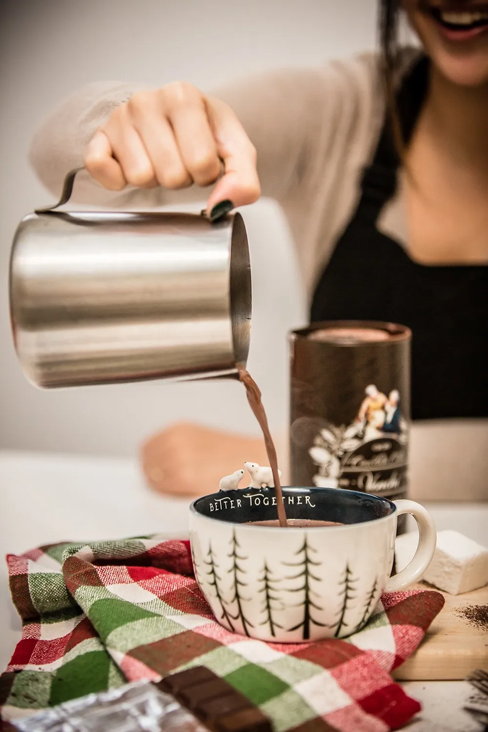 Cozy mug of rose hot chocolate